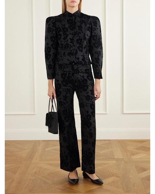 D'Estree Black Yoshitomo Flocked Straight-Leg Pants