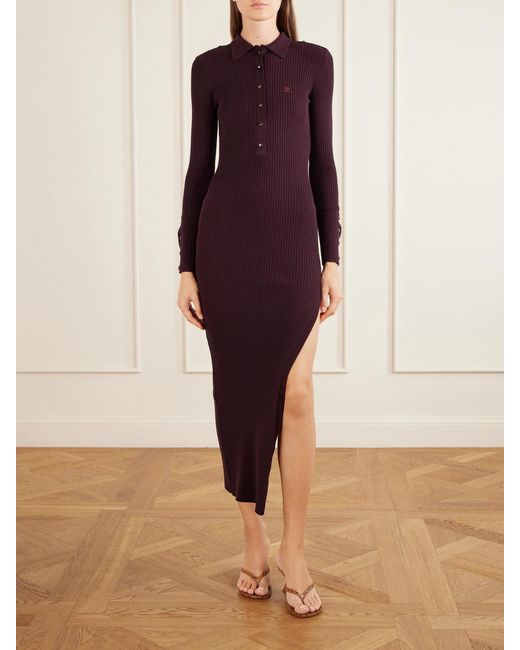 Courreges Purple Logo-Embroidered Ribbed Polo Midi Dress