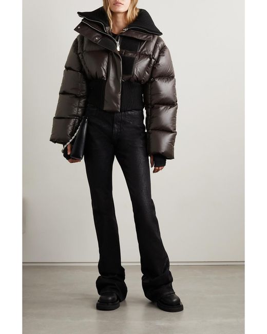 Givenchy Black Cropped Wool-Blend Trimmed Quilted Down Leather Jacket