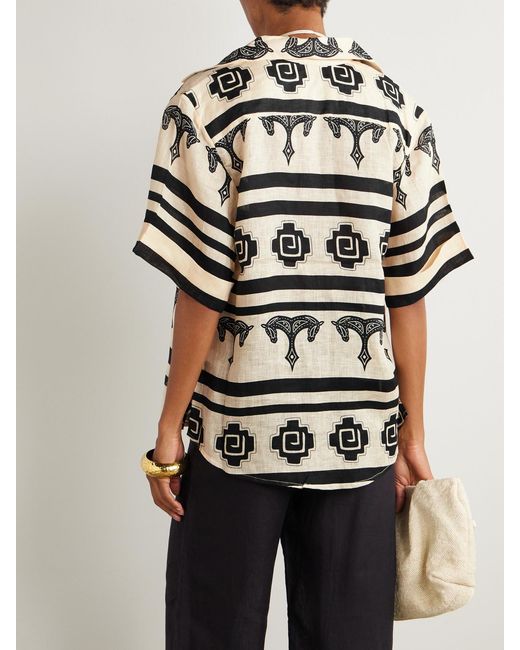 Johanna Ortiz Natural La Creciente Printed Linen Shirt