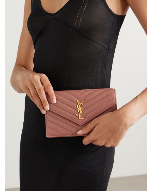 Saint Laurent Pink Cassandre Envelope Chain Mini Matelassé Leather Wallet