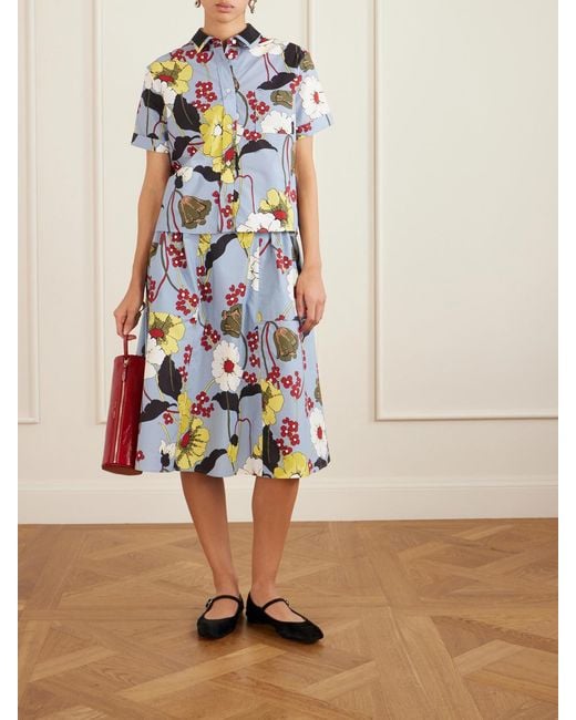 Marni White Paneled Floral-Print Cotton-Poplin Midi Skirt
