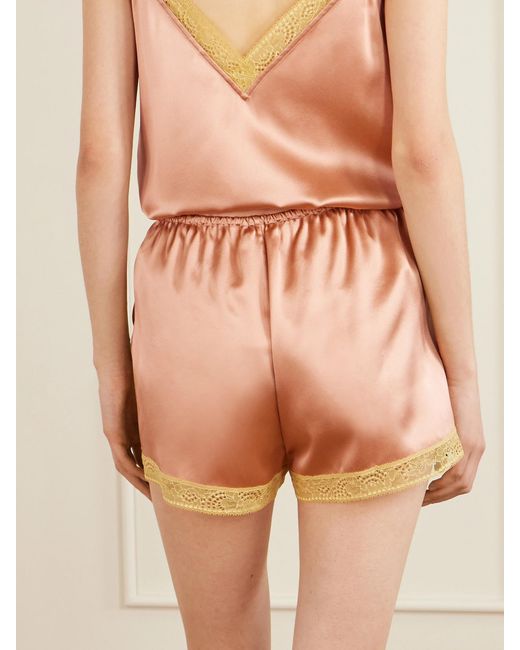 Eres Pink Pretty Lace-Trimmed Silk-Satin Shorts