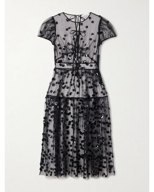 CECILIE BAHNSEN Black Cbnanna Sequin-Embellished Polka-Dot Tulle Midi Dress