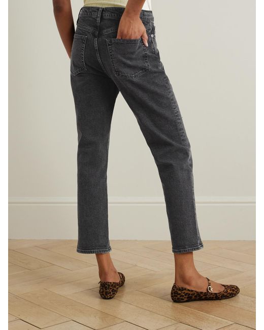 FRAME Gray The Borrowed Mid-Rise Straight-Leg Jeans