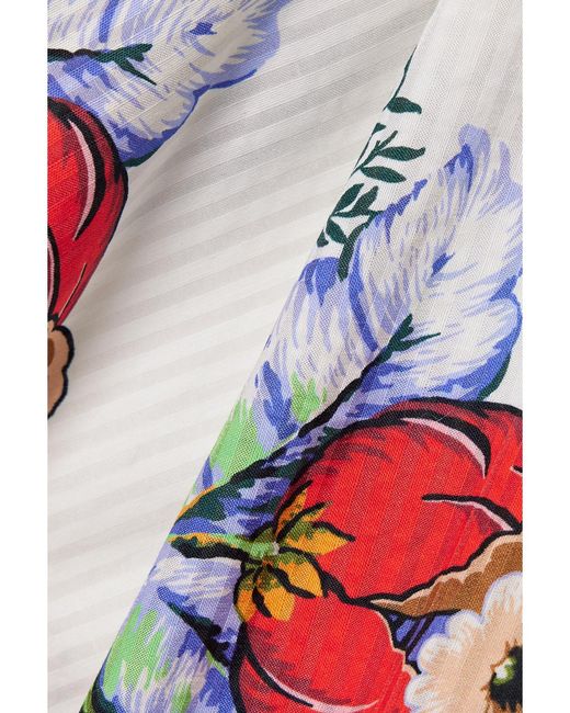 Etro White Tie-Detailed Floral-Print Cotton And Silk-Blend Voile Blouse