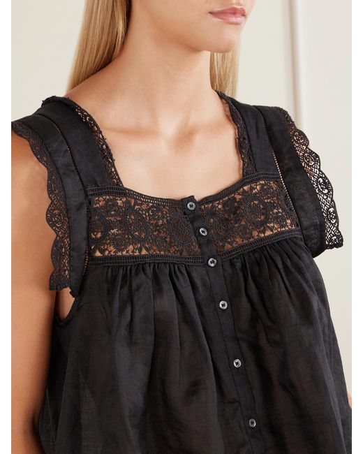 Citizens of Humanity Black Mia Embroidered Pleated Ramie Blouse