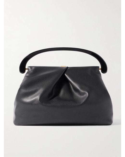 Dries Van Noten Black Pleated Leather Tote