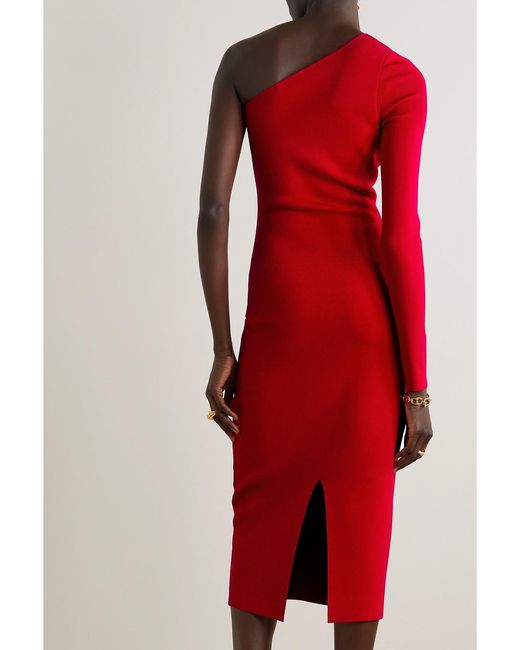 Victoria Beckham Red Vb Body One-Shoulder Stretch-Knit Midi Dress