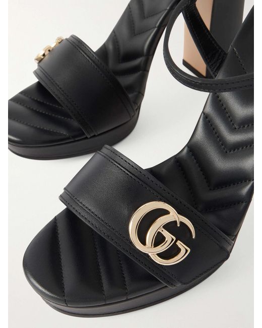 Gucci Black Embellished Leather Platform Sandals