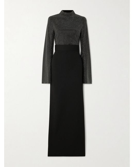 Solace London Black The Lolo Crystal-Embellished Crepe Gown