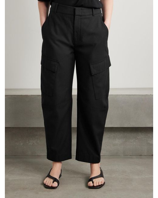Another Tomorrow Black Lyocell And Cotton-Blend Twill Barrel-Leg Cargo Pants