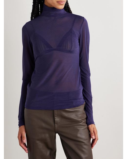 16Arlington Blue Isse Stretch-Jersey Turtleneck Top
