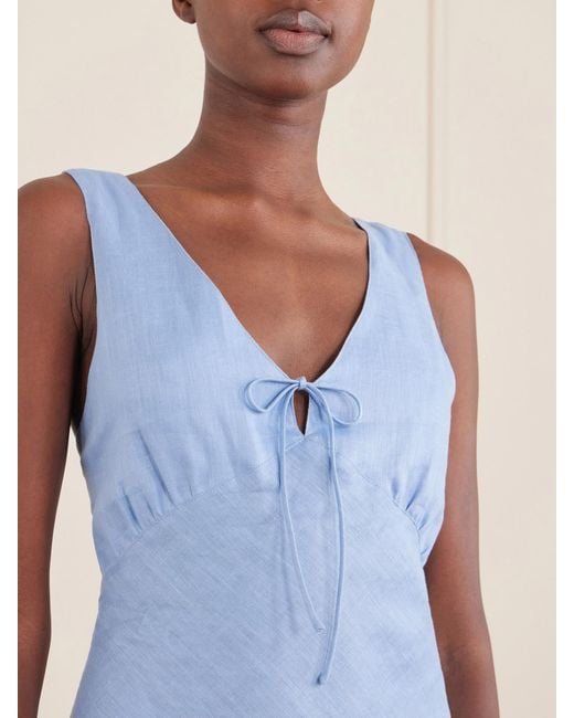 Miguelina Blue Bow-Detailed Linen-Jacquard Maxi Dress