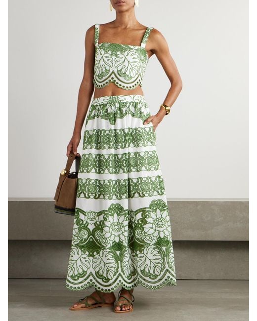 Borgo De Nor Green Belan Scalloped Broderie Anglaise Maxi Skirt