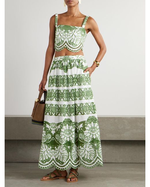 Borgo De Nor Green Belan Scalloped Broderie Anglaise Maxi Skirt