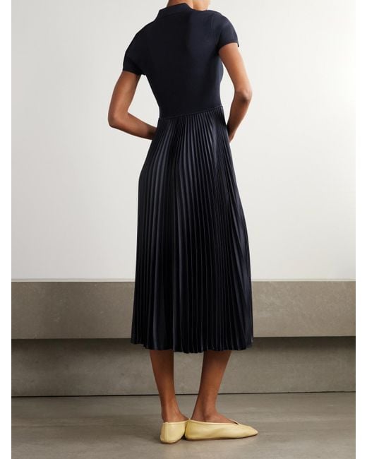 Polo Ralph Lauren Pleated Stretch-Knit And Recycled-Satin Midi Dress in  Blue | Lyst