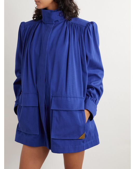 Chloé Blue Gathered Cotton-Canvas Jacket
