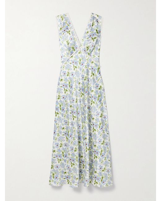 Doen White Tahlia Midikleid Aus Seiden-Charmeuse Mit Blumenprint Und Spitzenbesätzen