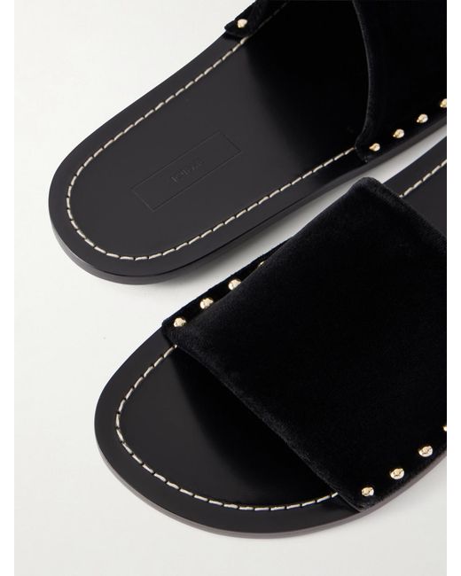 Totême White Studded Velvet Slides
