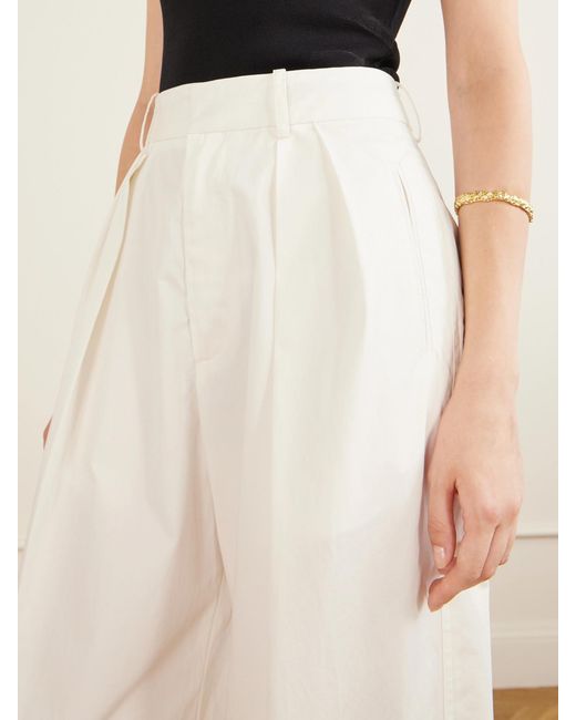 Kallmeyer White Joel Pleated Cotton-Poplin Wide-Leg Pants