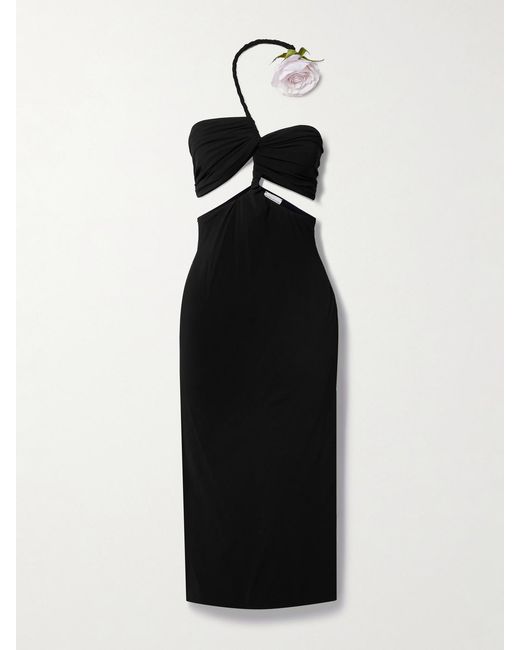 Magda Butrym Black Cutout Appliquéd Stretch-Jersey Midi Dress