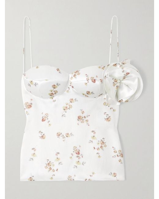 Magda Butrym White Appliquéd Floral-Print Silk Bustier Top