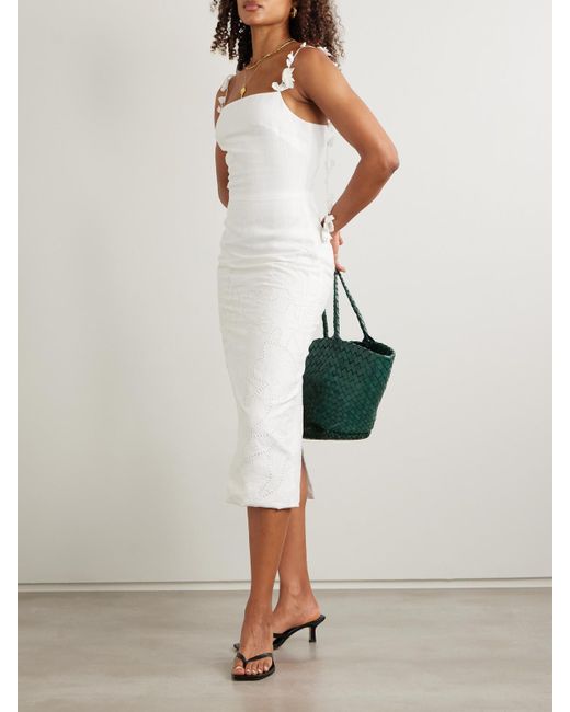 ANDRES OTALORA White Petalos Embroidered Linen Midi Dress