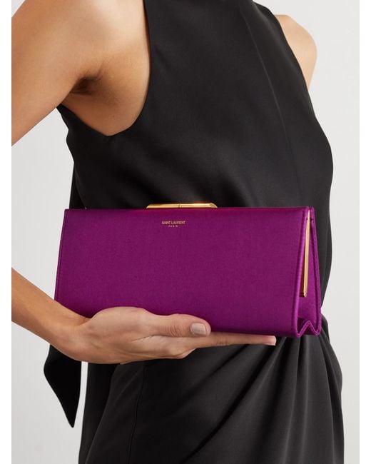 Saint Laurent Purple Midnight Small Satin Clutch