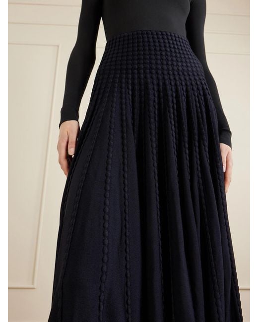 Alaïa Blue Textured Knitted Midi Skirt