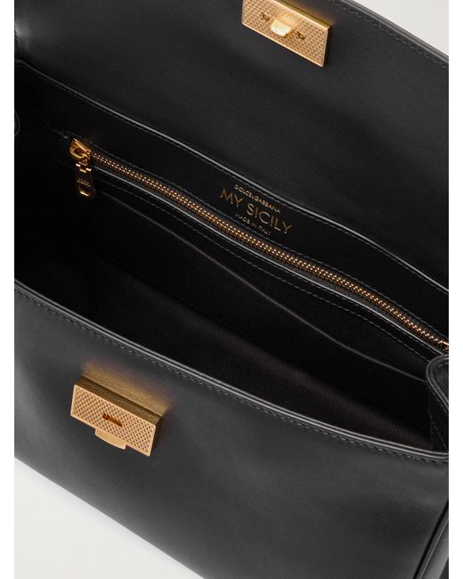 Dolce & Gabbana Black Sicily Schultertasche Aus Leder