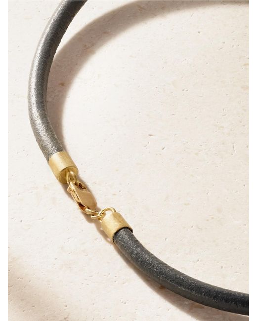 Marisa Klass Multicolor 18-Karat, Emerald, Chrysoprase, Phosphosiderite, Aquamarine And Leather Necklace