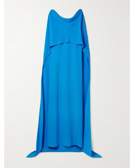 Robe Du Soir Effet Cape En Georgette De Soie Mélangée À Drapé Oscar de la Renta en coloris Blue