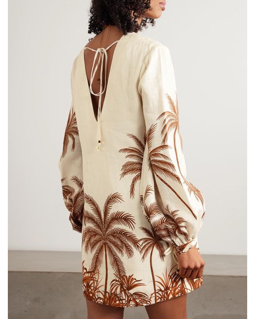 ANDRES OTALORA Natural Y El Mar Printed Linen Mini Dress