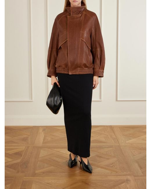 Nour Hammour Brown Ariste Oversized Paneled Leather Jacket