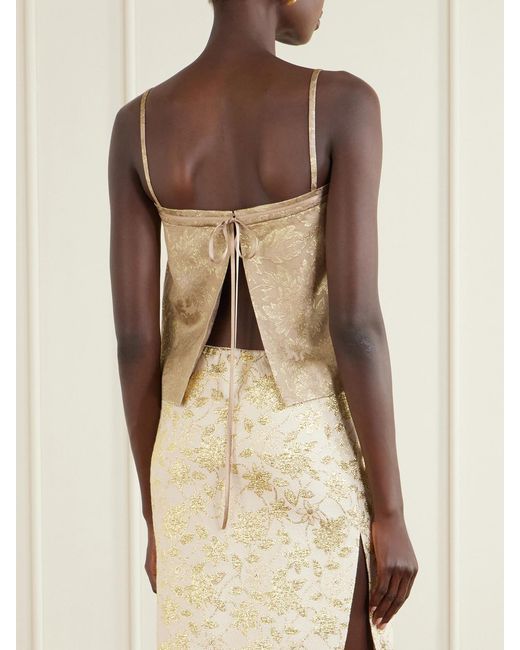 Saint Laurent Natural Metallic Floral-Jacquard Tank