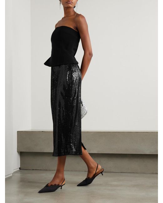La Ligne Black Oona Sequined Chiffon Midi Skirt