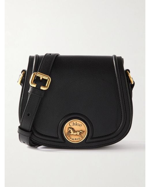 Chloé Black Horse Medal Small Textured-Leather Shoulder Bag