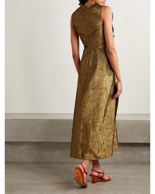 Ulla Johnson Natural Demetria Midikleid Aus Metallic-Taft