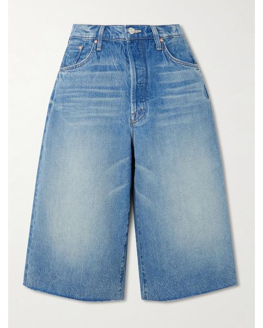 Mother Blue The Whole Lot Fray Denim Shorts