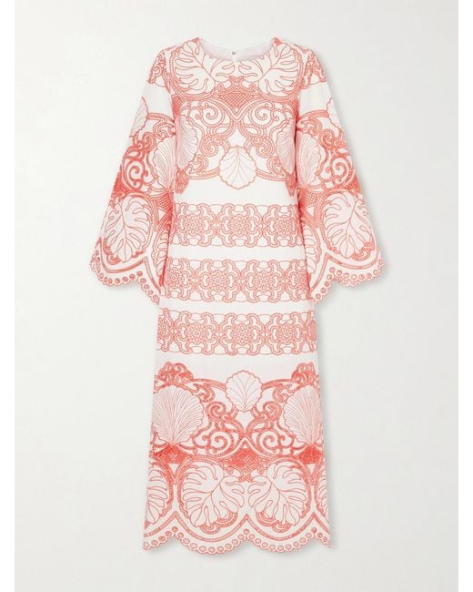 Borgo De Nor Pink Seraphina Broderie Anglaise Cotton-Blend Poplin Midi Dress