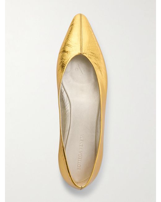 Bottega Veneta Sofia Metallic Textured-Leather Point-Toe Ballet Flats