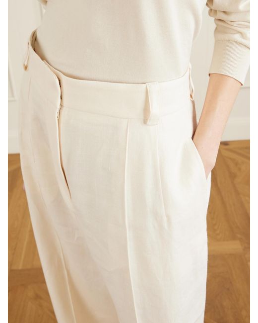 Loro Piana White Lodger Linen And Wool-Blend Wide-Leg Pants