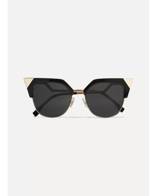 Fendi Iridia Cat-eye Gold-tone And Acetate Sunglasses in Black | Lyst