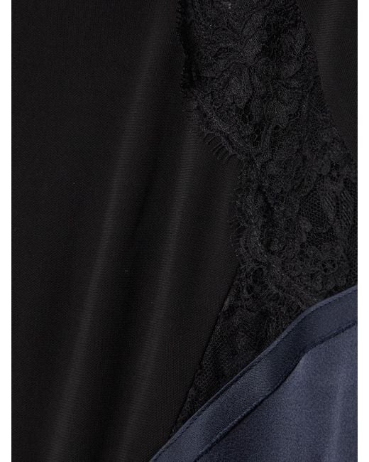 Victoria Beckham Blue Robe Aus Crêpe Und Glänzendem Crêpe Mit Spitzenbesätzen
