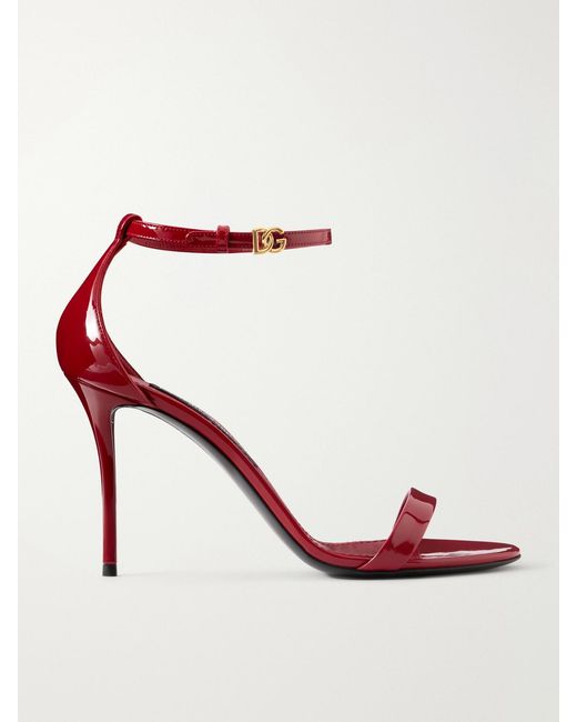 Dolce & Gabbana Pink Logo-Detailed Patent-Leather Sandals