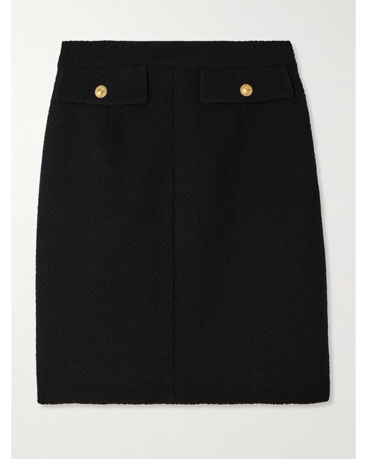 Chloé Black Button-Embellished Wool-Blend Bouclé Mini Skirt
