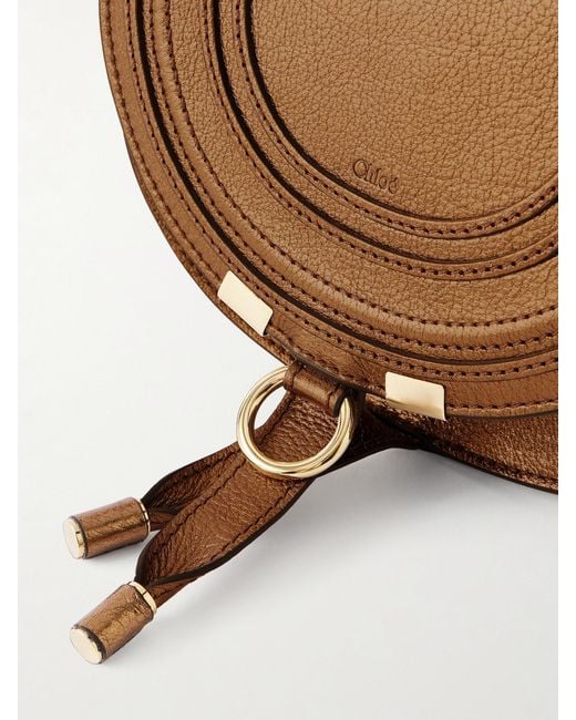 Chloé Natural Marcie Metallic Crinkled-Leather Shoulder Bag