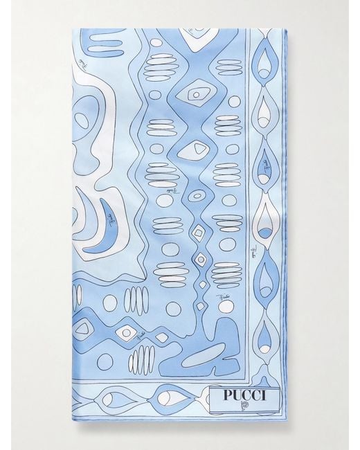 Emilio Pucci Blue Printed Silk-Twill Scarf