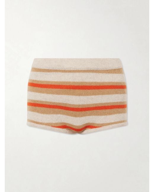 The Elder Statesman Orange Hallie Striped Cashmere Shorts